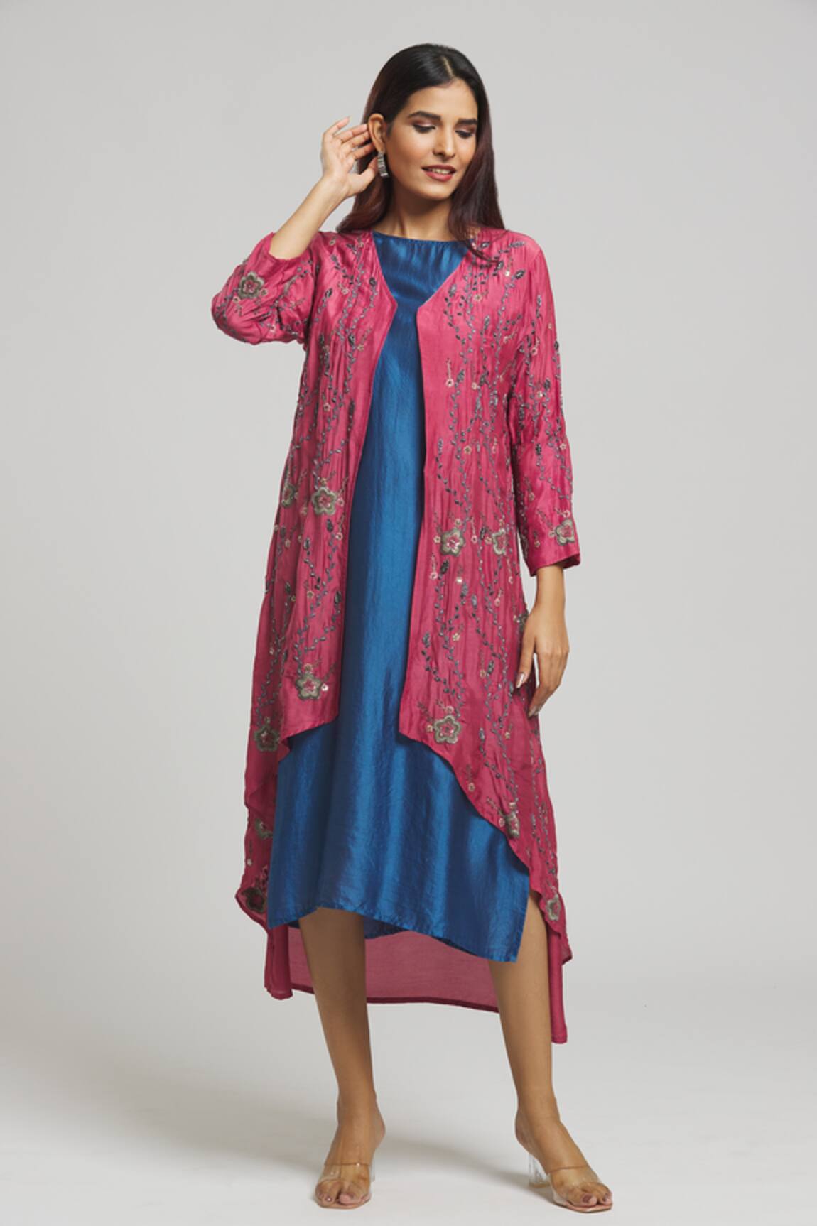 Bhusattva Sequin Floral Jaal Embroidered Shrug With Kurta