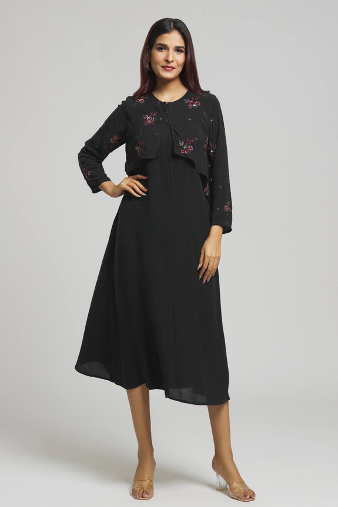 Bhusattva Embroidered Overlap Panel Dress