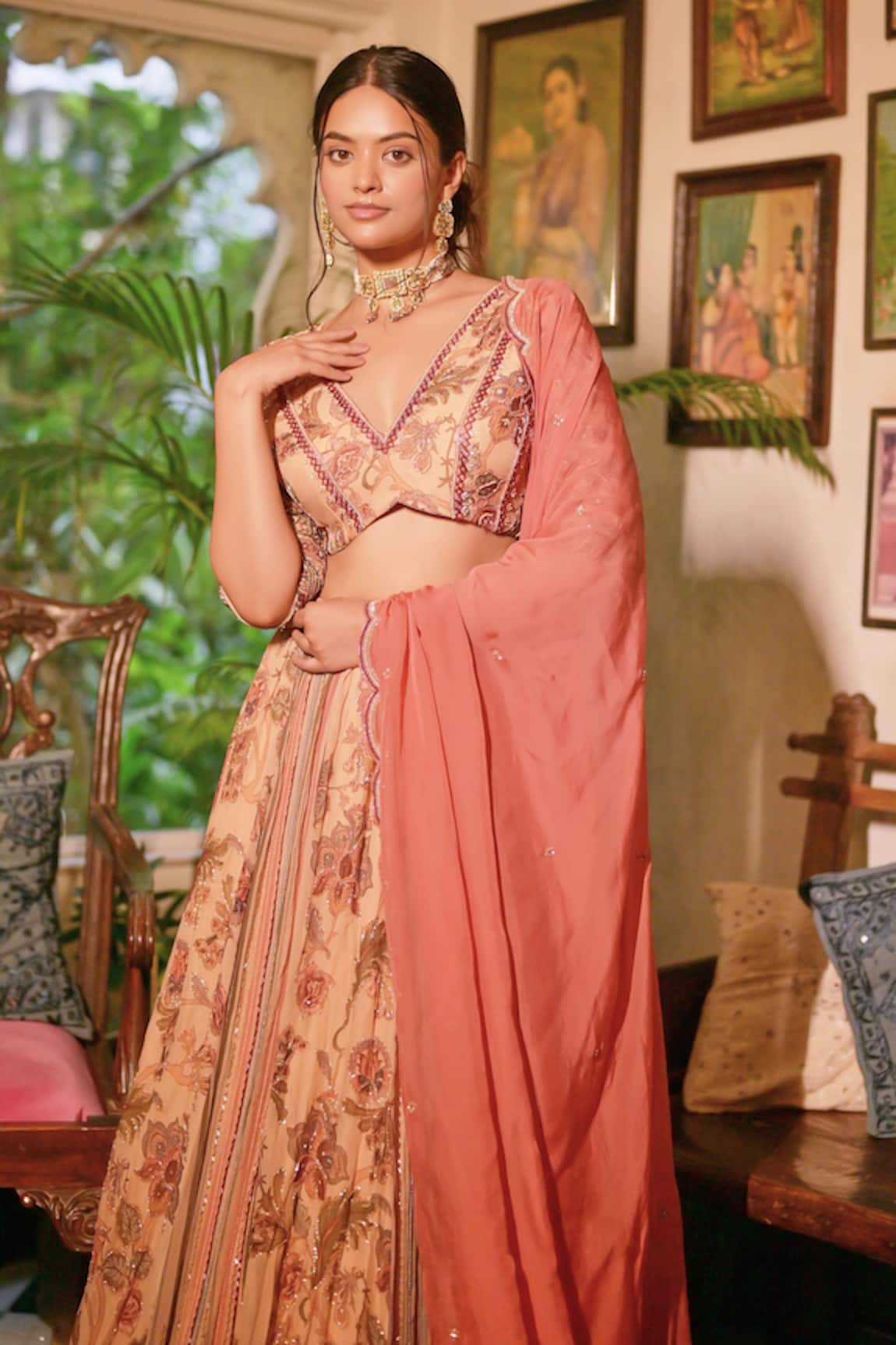 saangi by shubhangi Vintage Floral Print Lehenga Set 
