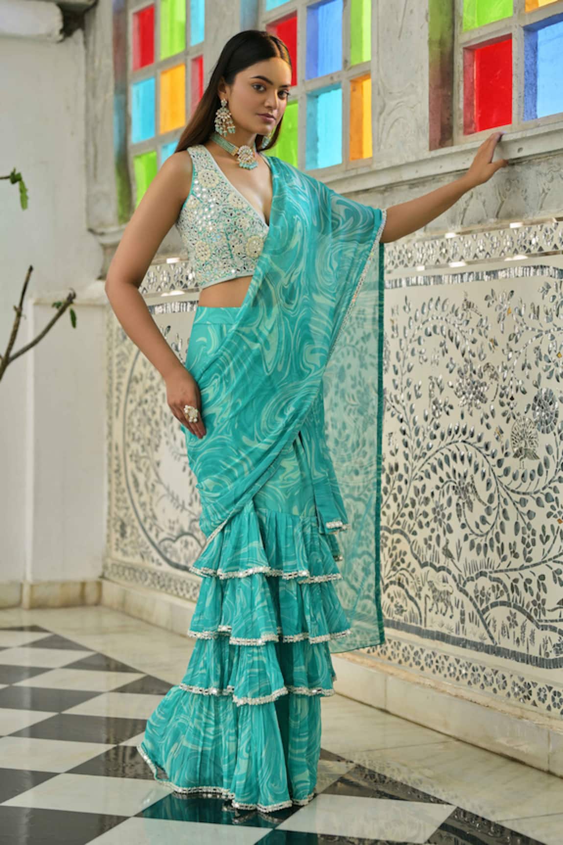 Saangi Printed Draped Saree With Blouse 