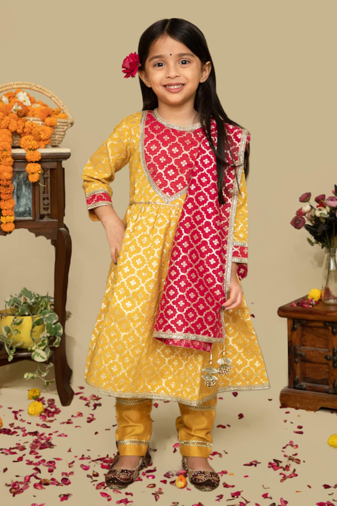 Mamma Plz Floral Handwoven Chanderi Anarkali Set