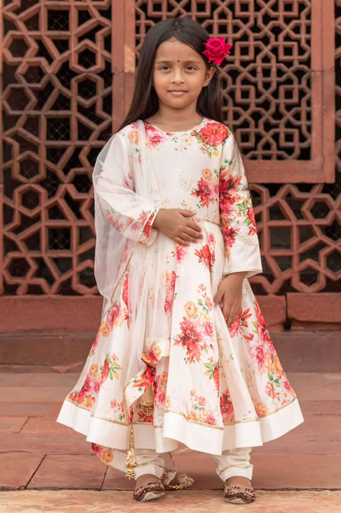 Mamma Plz Floral Print Chanderi Anarkali Set