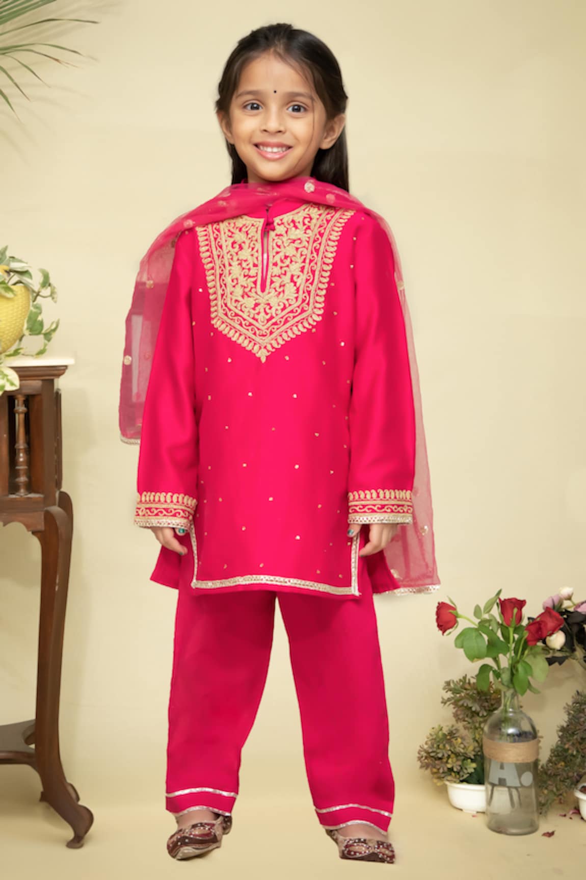 Mamma Plz Dori Embroidered Chanderi Kurta Set