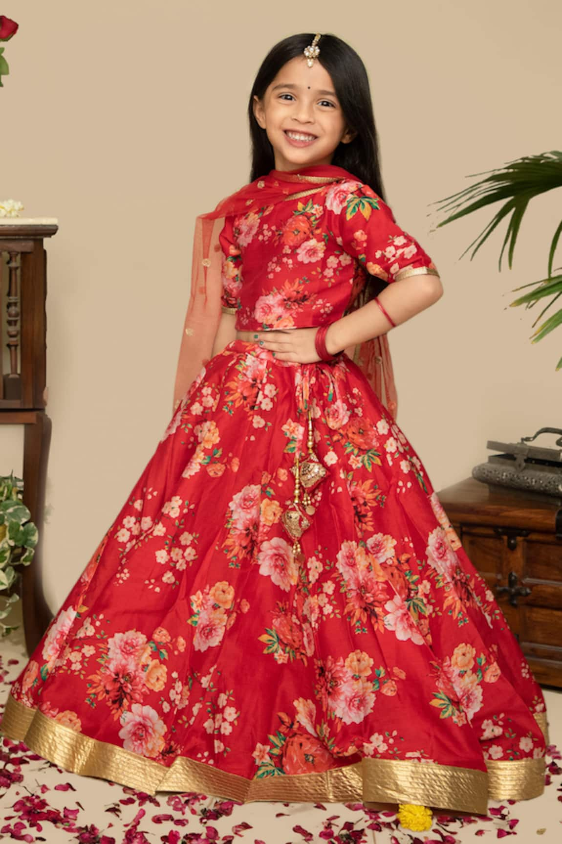 Mamma Plz Floral Print Handwoven Chanderi Lehenga Set