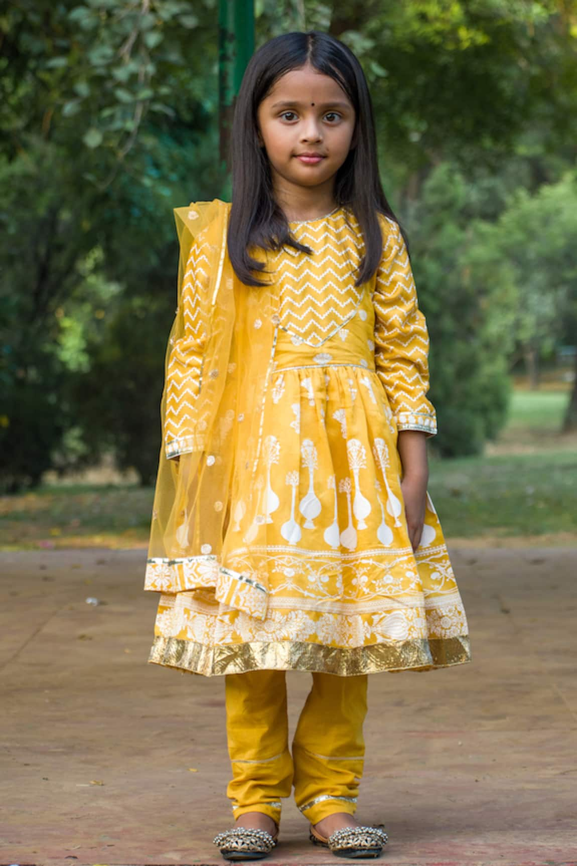 Mamma Plz Hand Block Print Chanderi Anarkali Set