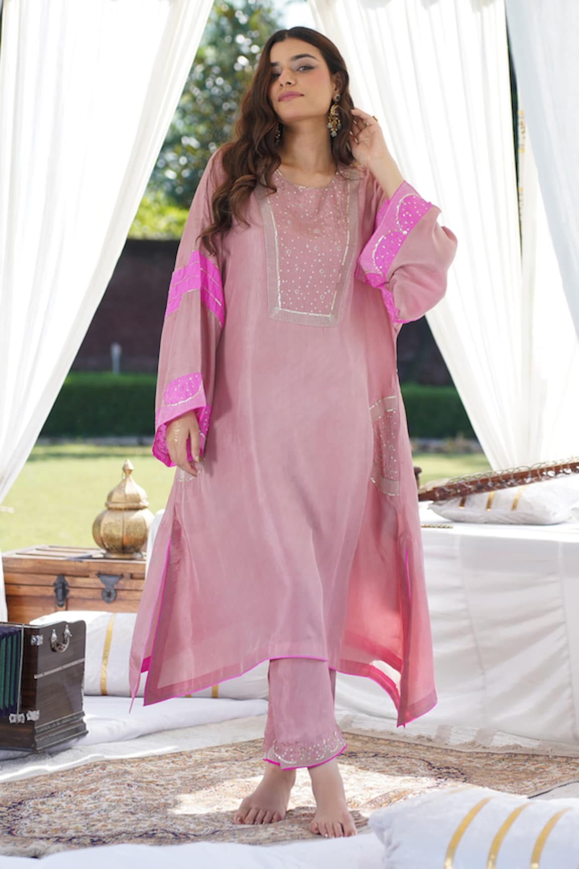 Kacha Tanka Silk Kaftan Kurta Palazzo Set