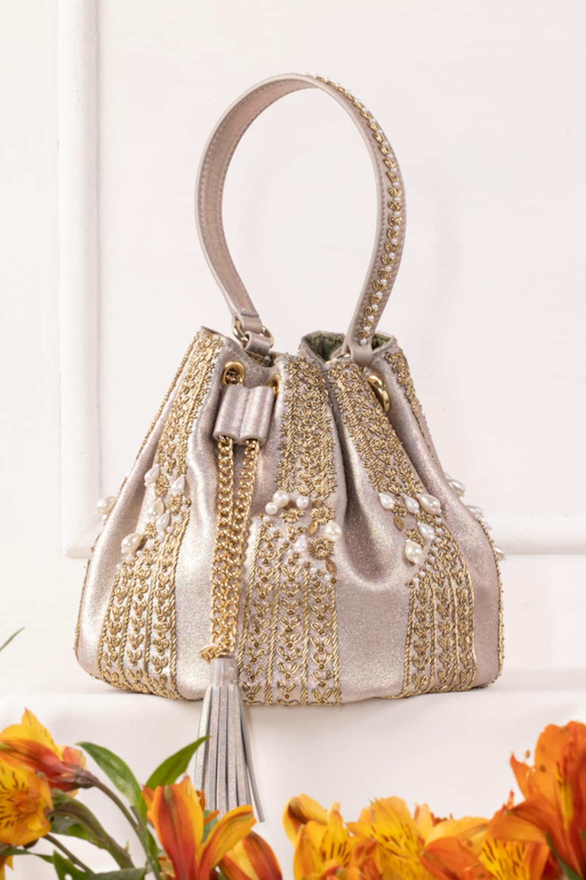 The Leather Garden Naaz Cutdana Embellished Potli Bag