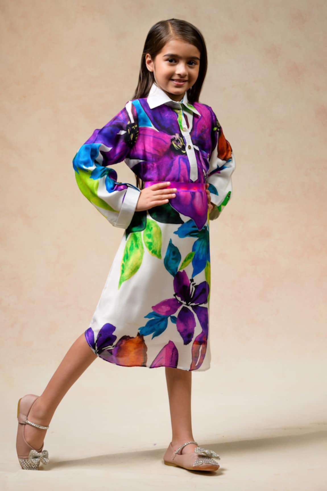 Momkidsfashion Plumeria Bloom Print Shirt Dress