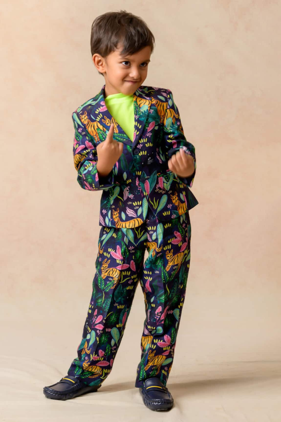 Momkidsfashion Midnight Jungle Print Blazer Coat Pant Set