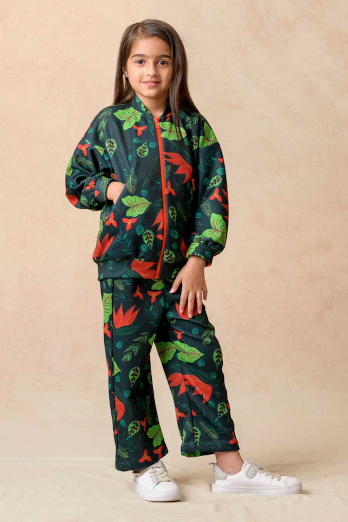 Momkidsfashion Blazing Lily Print Bomber Jacket With Joggers