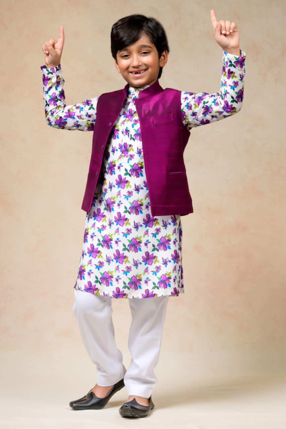 Momkidsfashion Peony Bloom Print Bundi Kurta Set