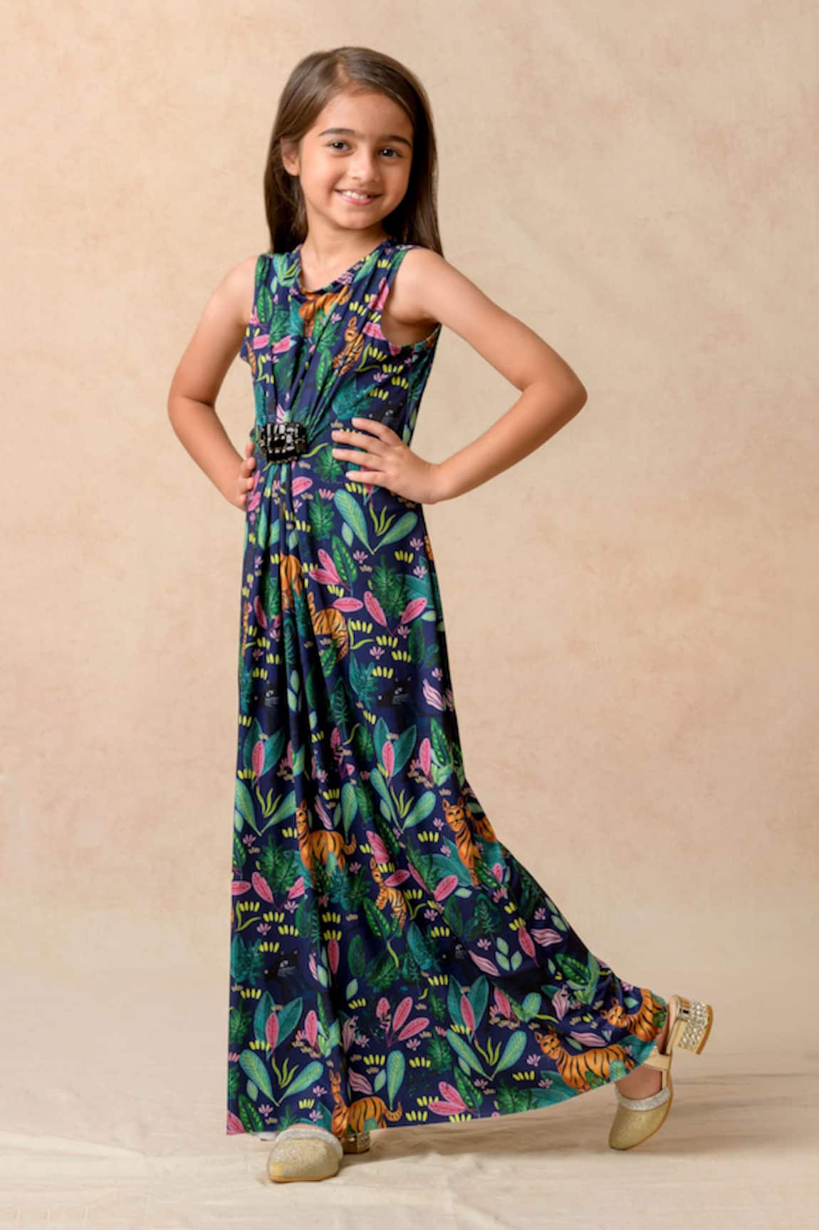 Momkidsfashion Scrubland Print Ruched Maxi Gown