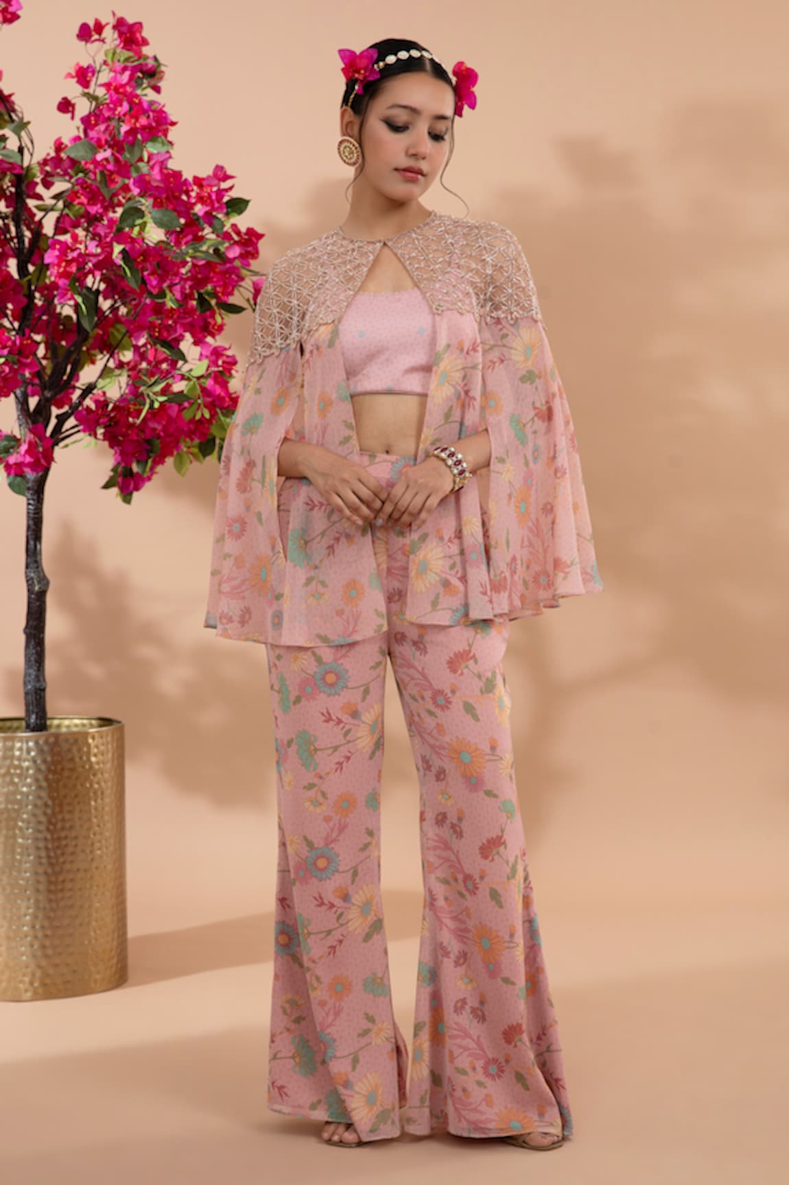 Show Shaa Bhora Floral Print Cape Pant Set