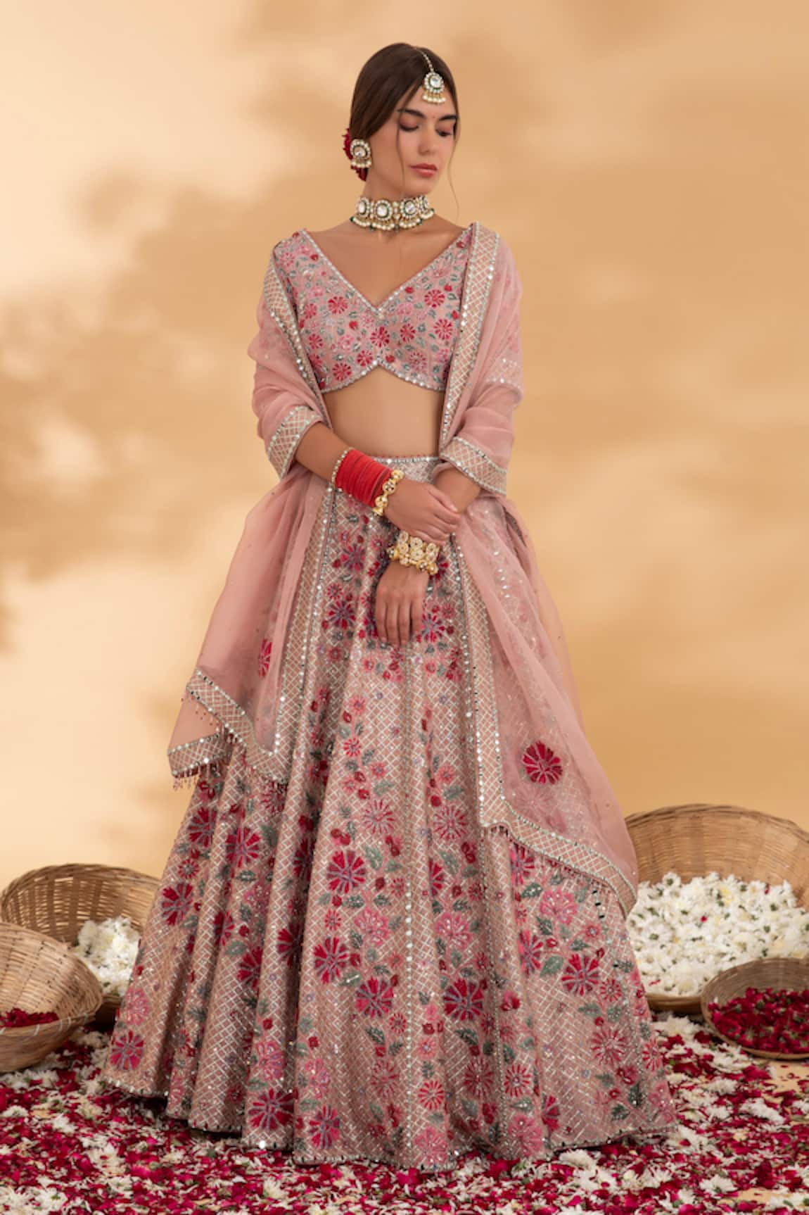 Show Shaa Darpan Floral Embroidered Bridal Lehenga Set