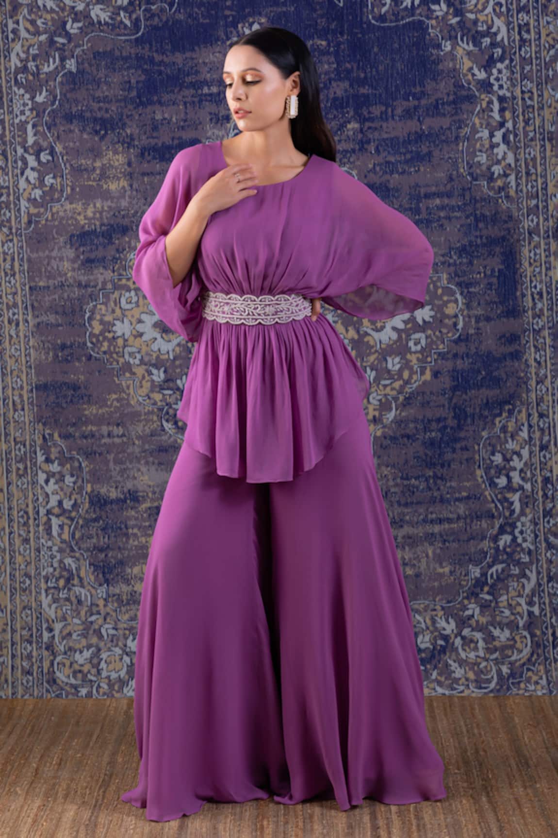 BAIDEHI Pearl & Dabka Embroidered Peplum Top & Sharara Set