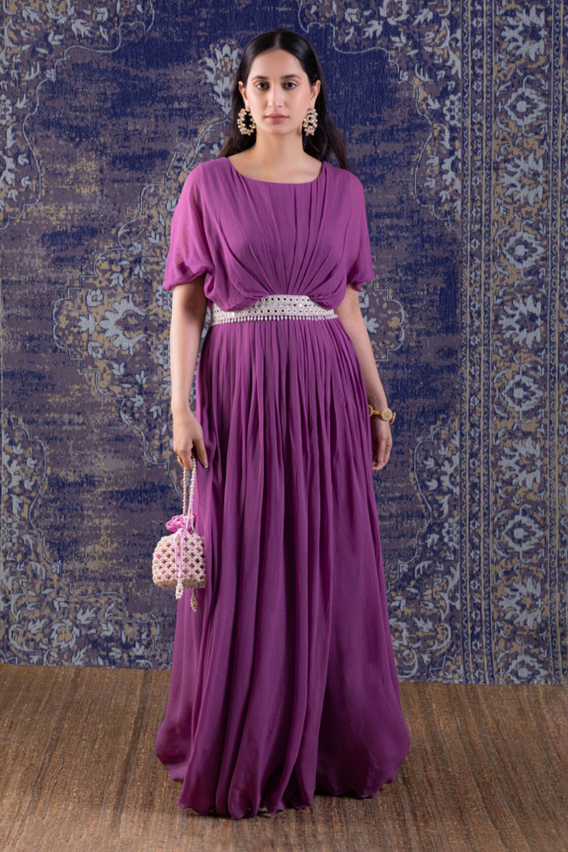 Baidehi Mirror Embroidered Waist Pleated Maxi Gown 