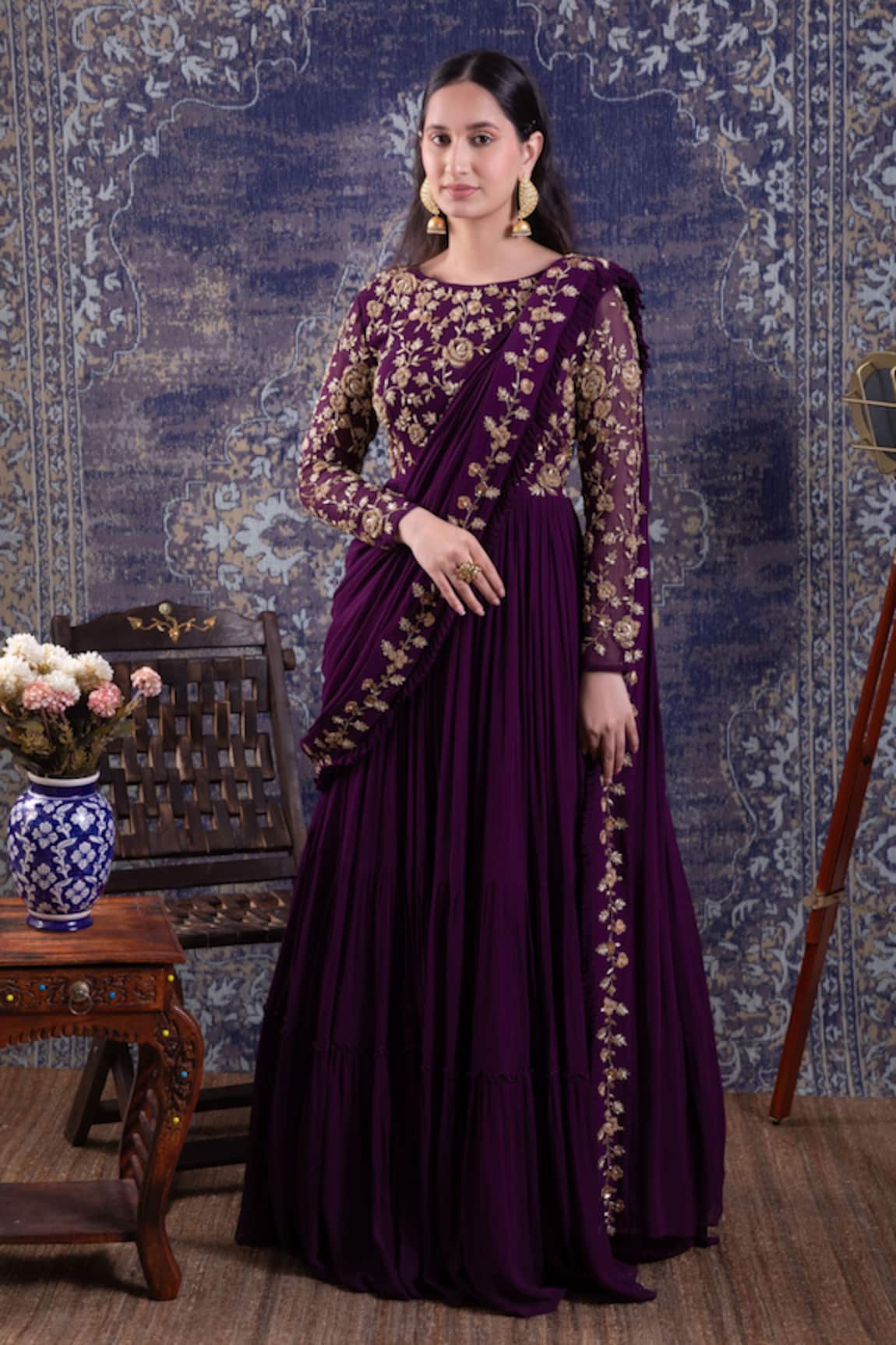 BAIDEHI Roseate Embroidered Saree Gown