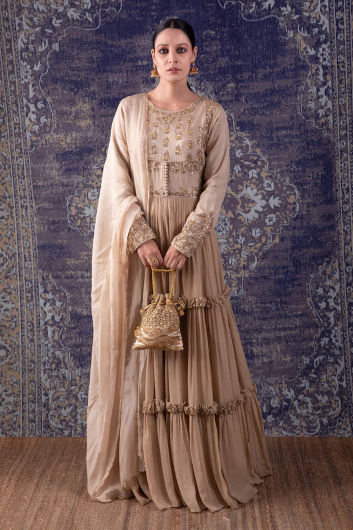 BAIDEHI Gardenia Embroidered Frilly Tiered Anarkali With Dupatta