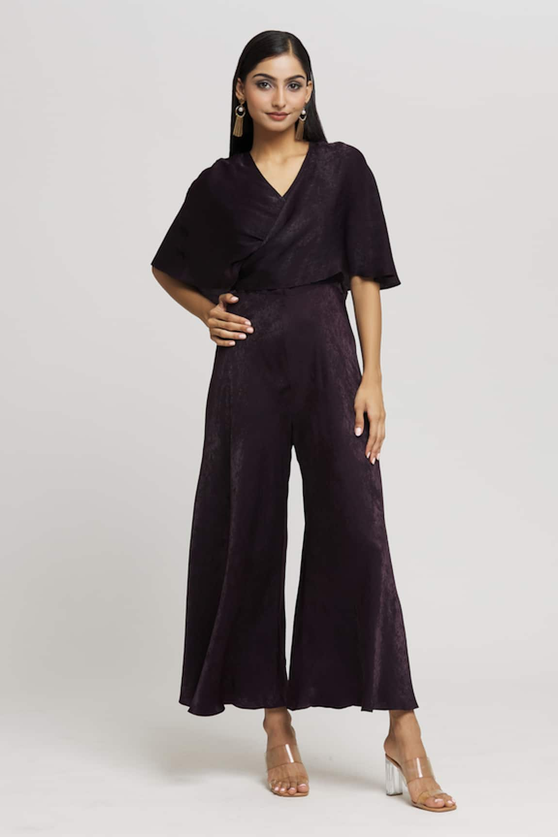 Whimsical By Shica Velvet Cape Sleeve Jumpsuit