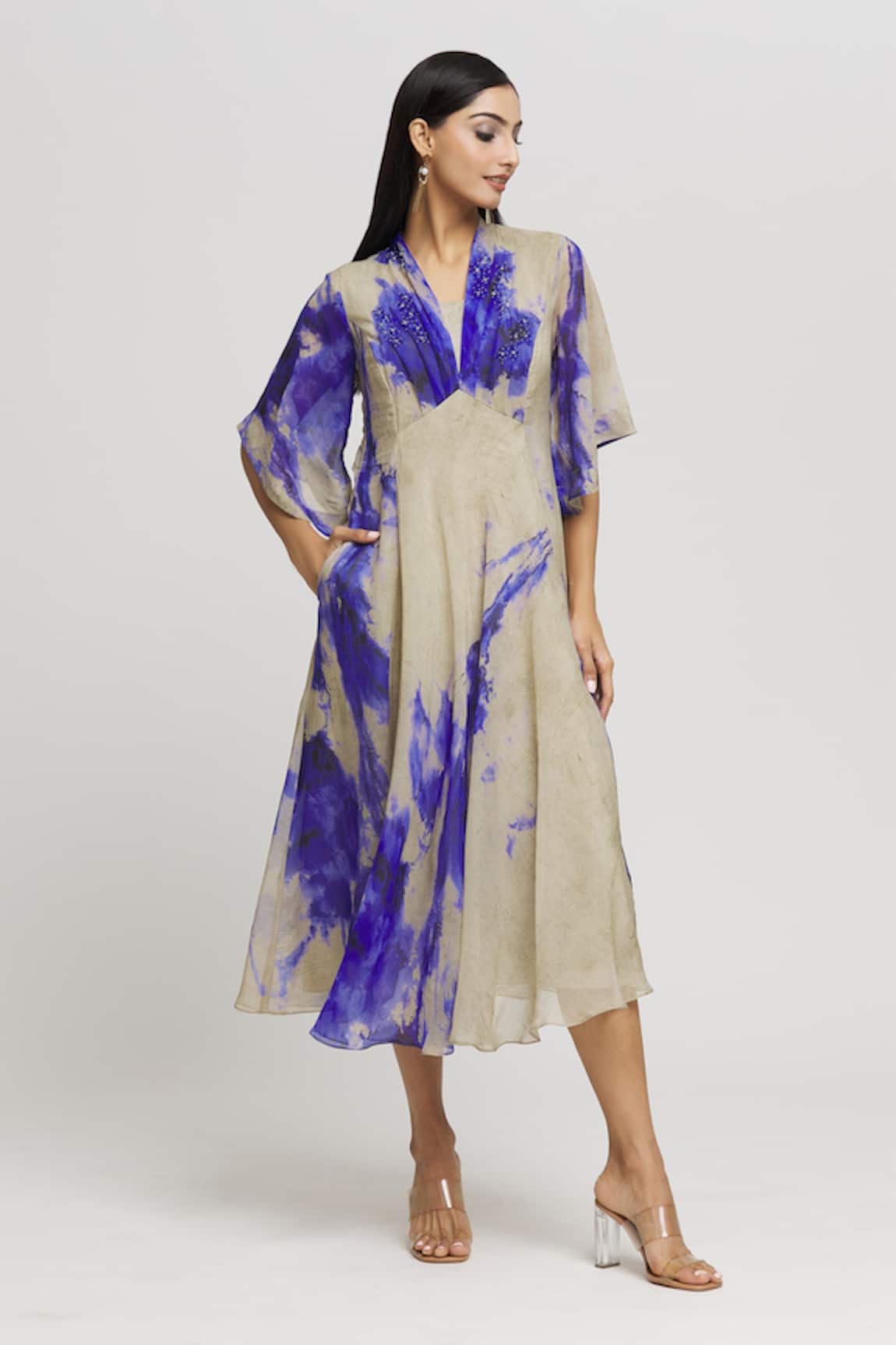 Whimsical By Shica Tie Dye Embroidered Draped Dress
