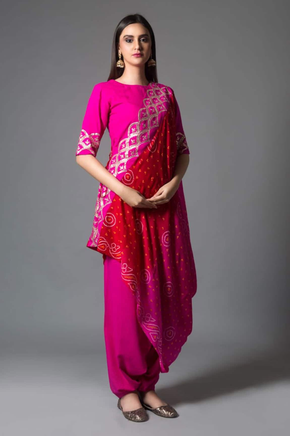 Pink City by Sarika Embroidered Silk Kurta Dhoti Pant Set