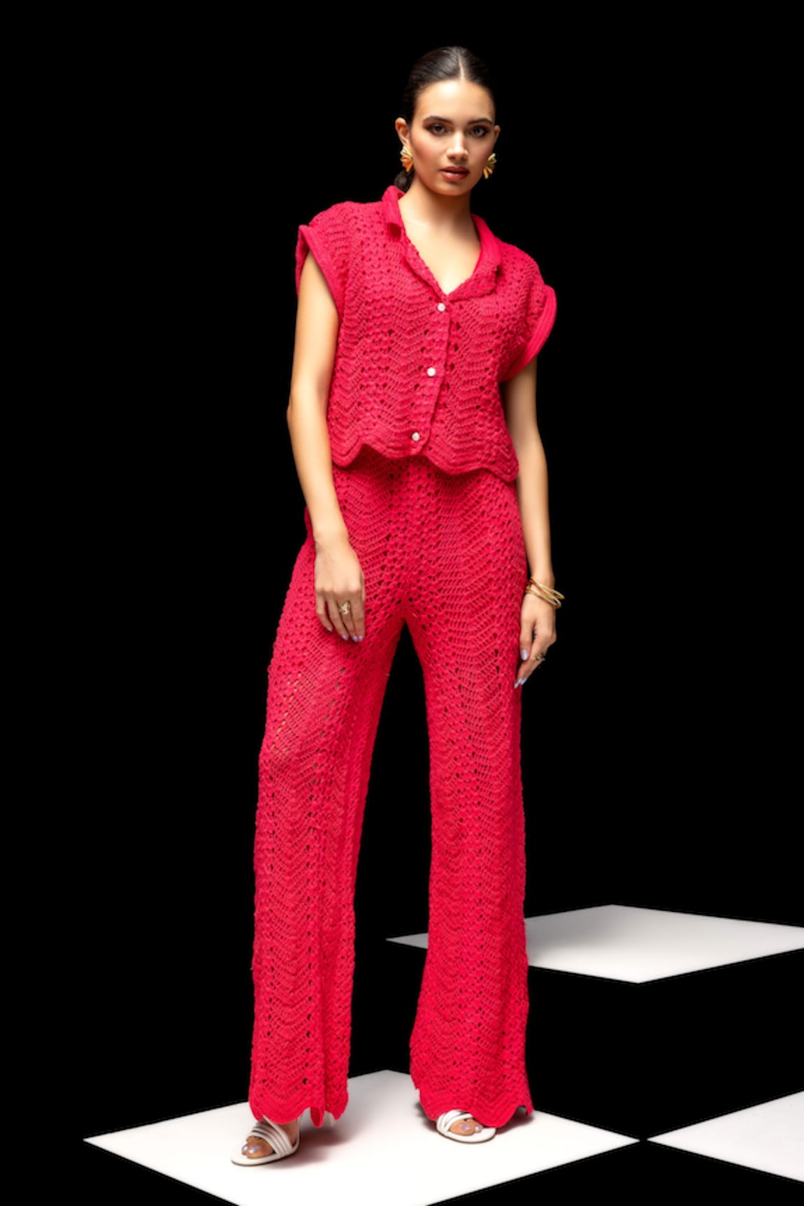 House of eda Riley Hand Knitted Crochet Shirt & Pant Set