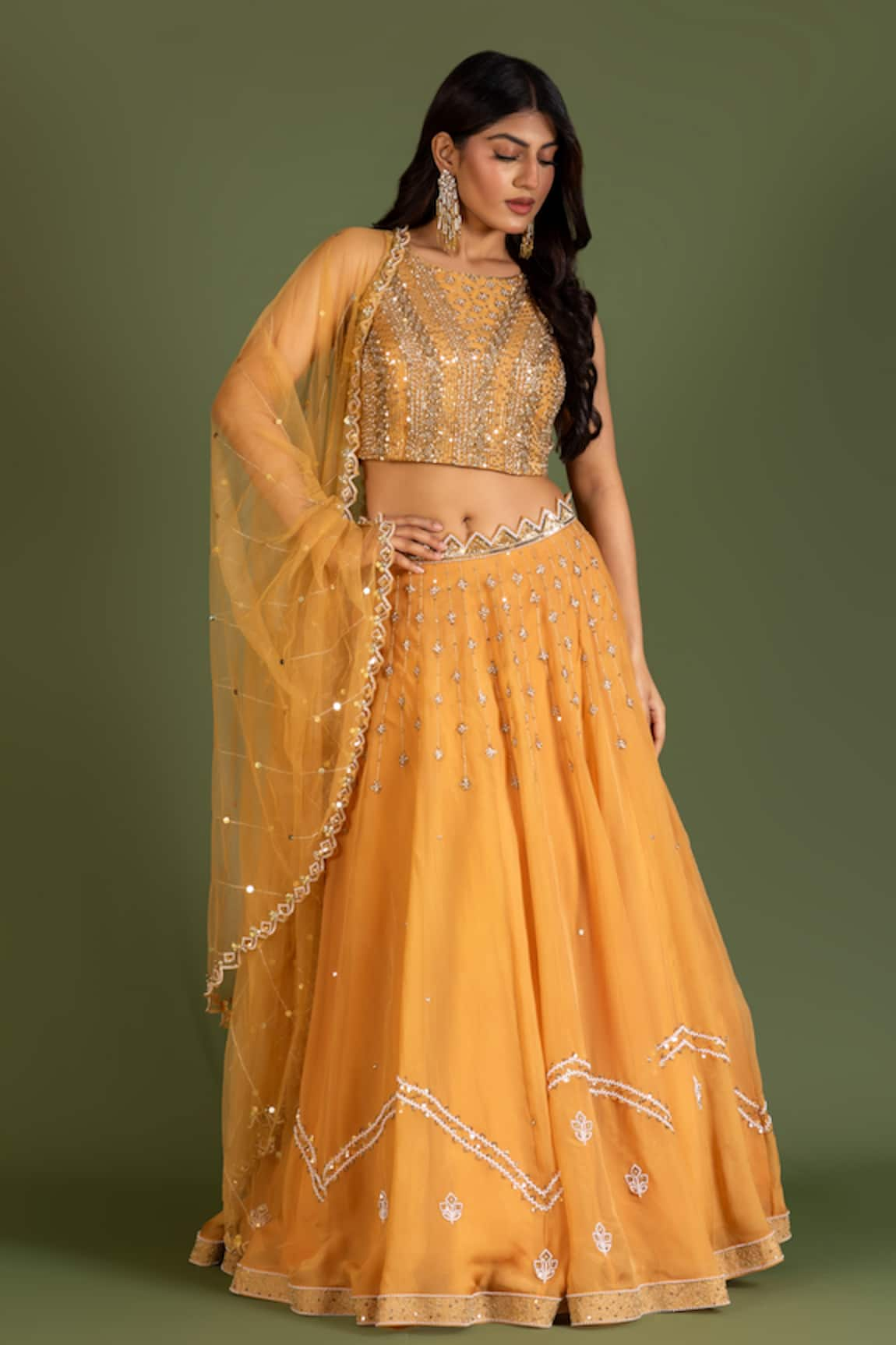 KRINA PATEL Geometric Embroidered Lehenga Set