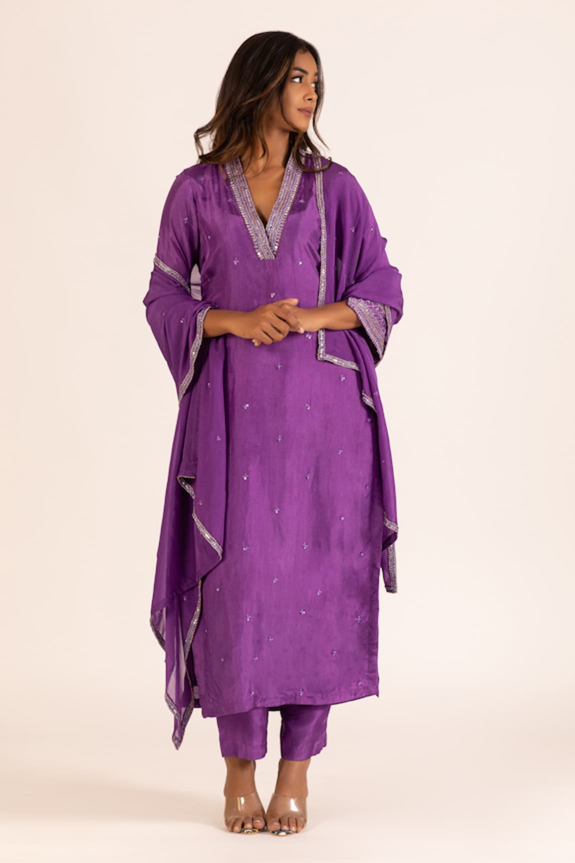 KRINA PATEL Periwinkle Sequin Bloom Kurta Pant Set