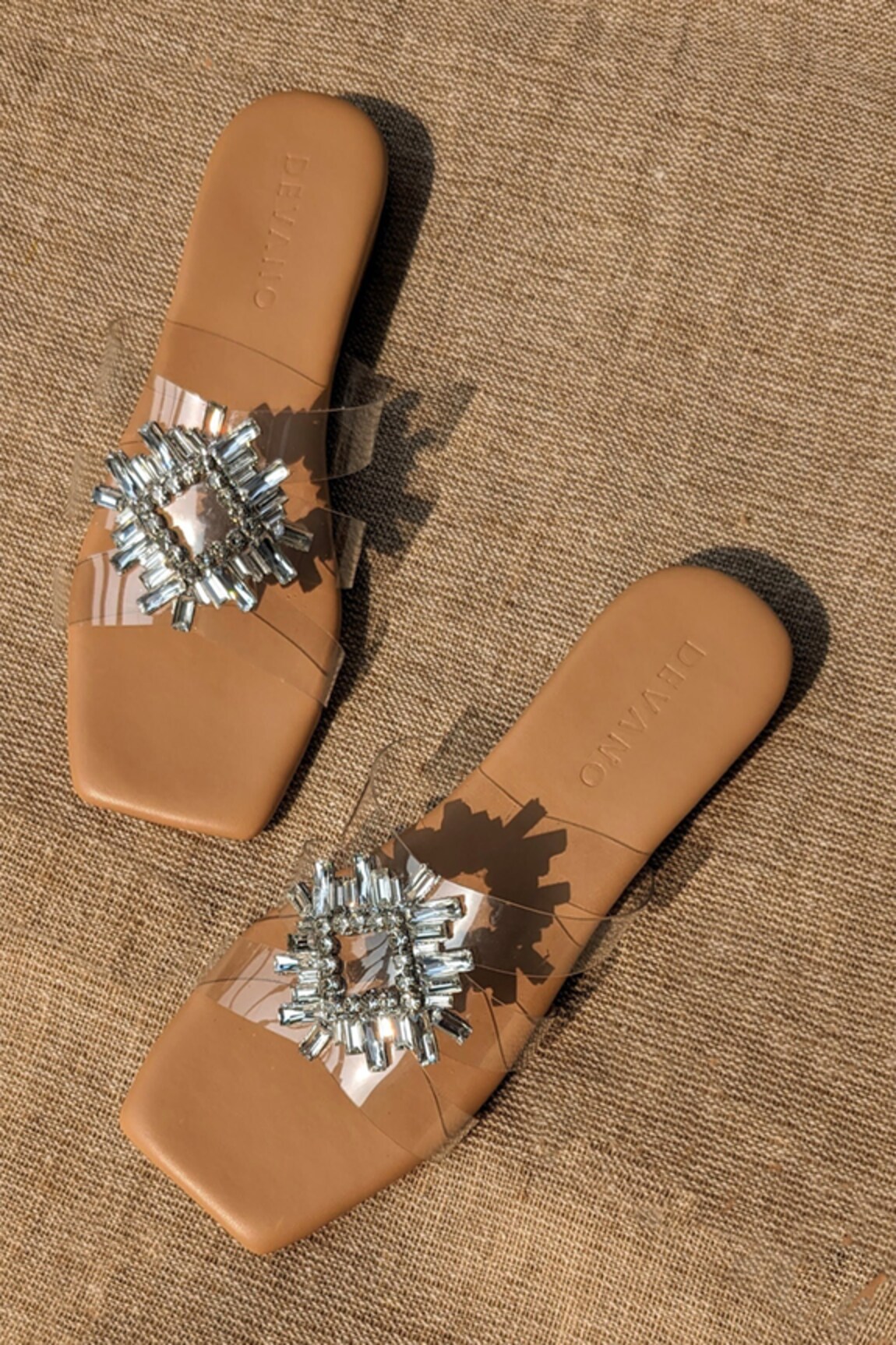 Devano Mia Crystal Embellished Square Toe Sliders