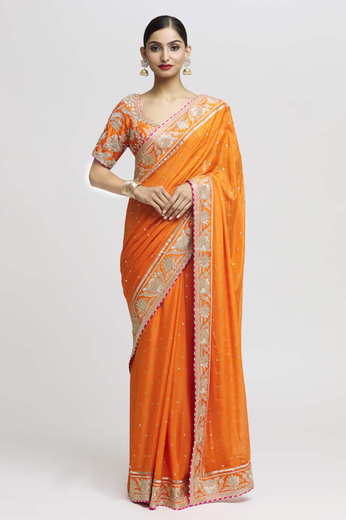 Gopi Vaid Fez Border Embroidered Saree With Blouse