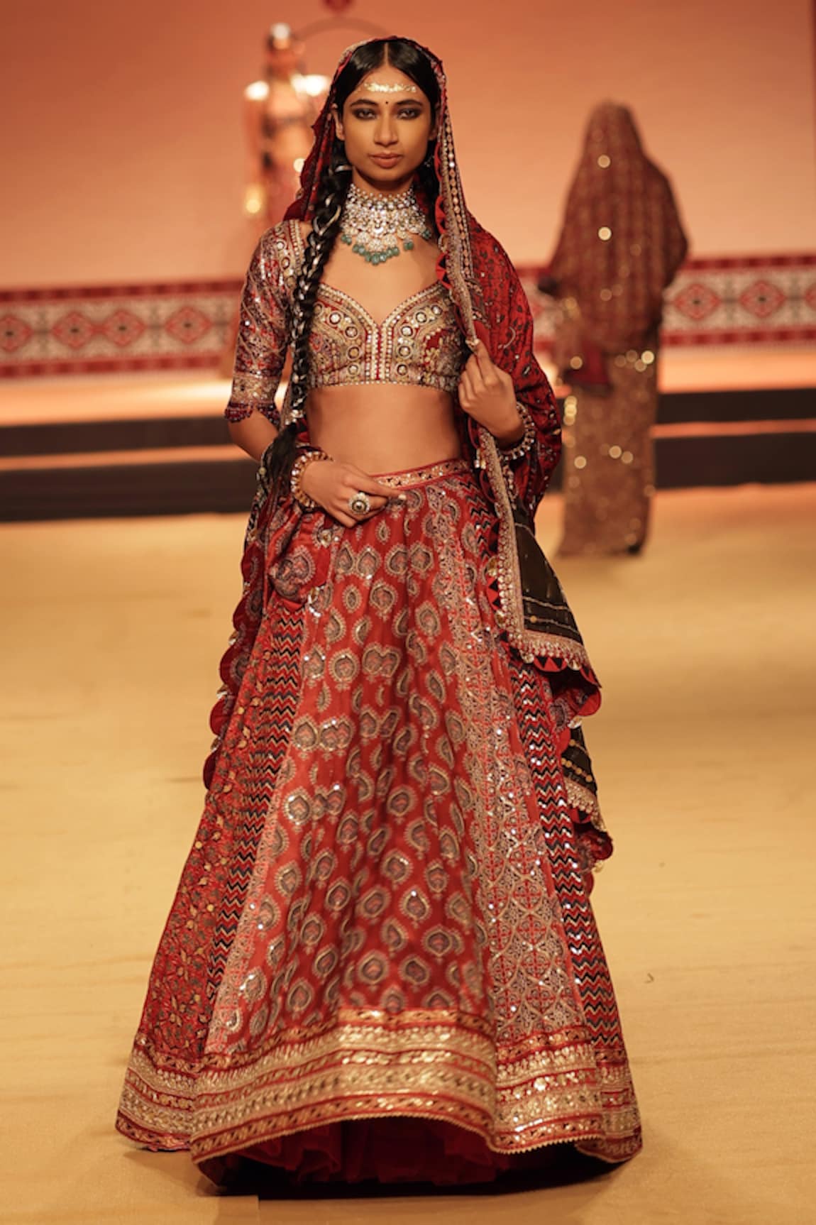 Nitya Bajaj Ajrakh Hand Block Print Bridal Lehenga Set