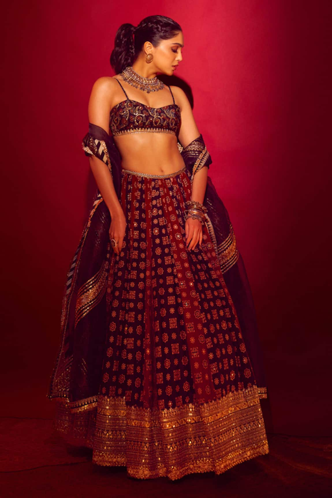 Nitya Bajaj Ajrakh Block Print Bridal Lehenga Set