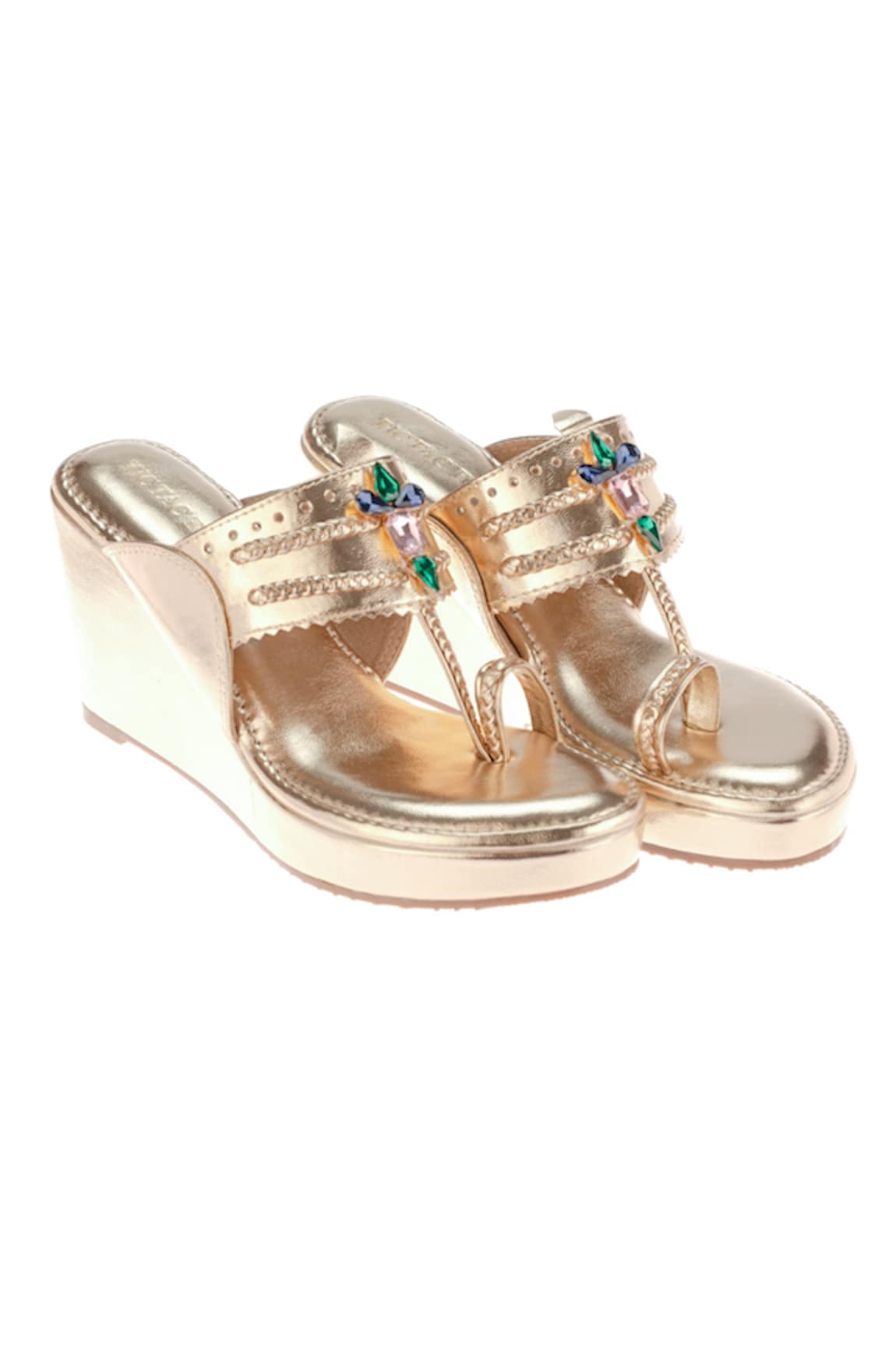 Tic Tac Toe Footwear Metallic Kolhapuri Wedges