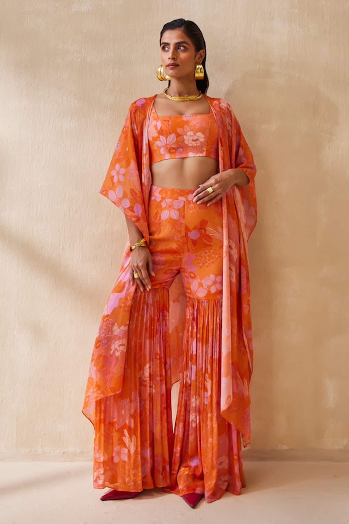 Ankita Dharman Warm Haze Floral Pattern Jacket Gharara Set