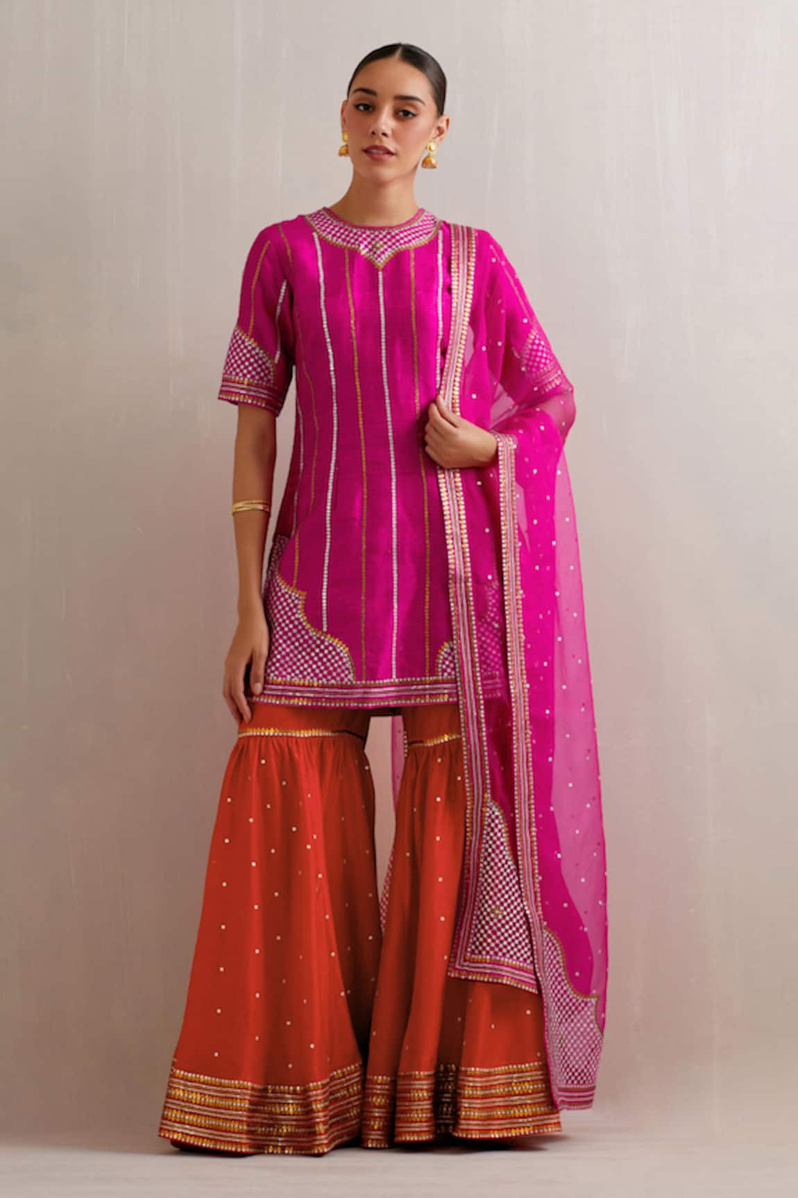 Priyal Prakash Stripe Embroidered Kurta Gharara Set