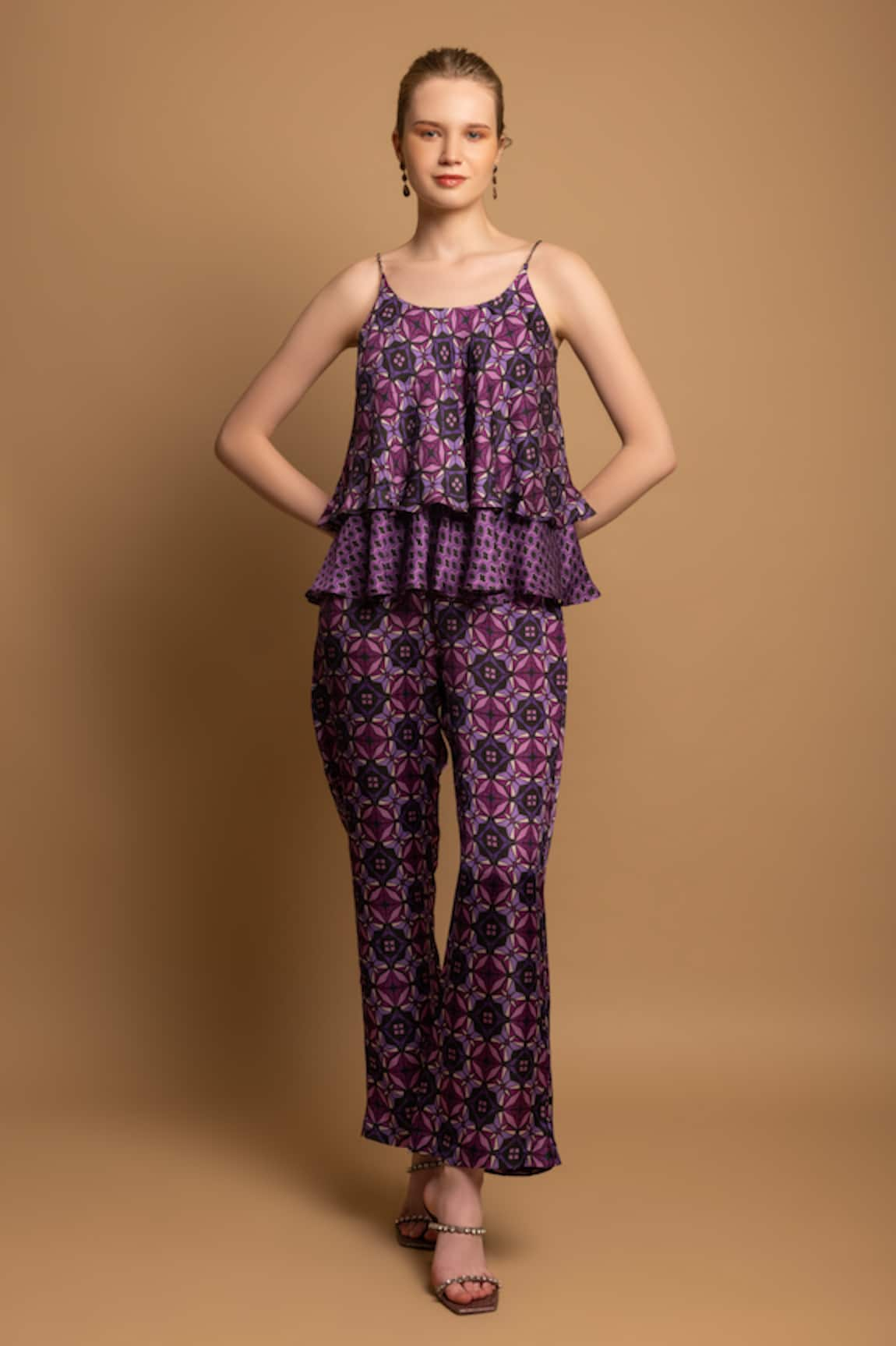 SHIMONA Sharp Abstract Print Top & Pant Set