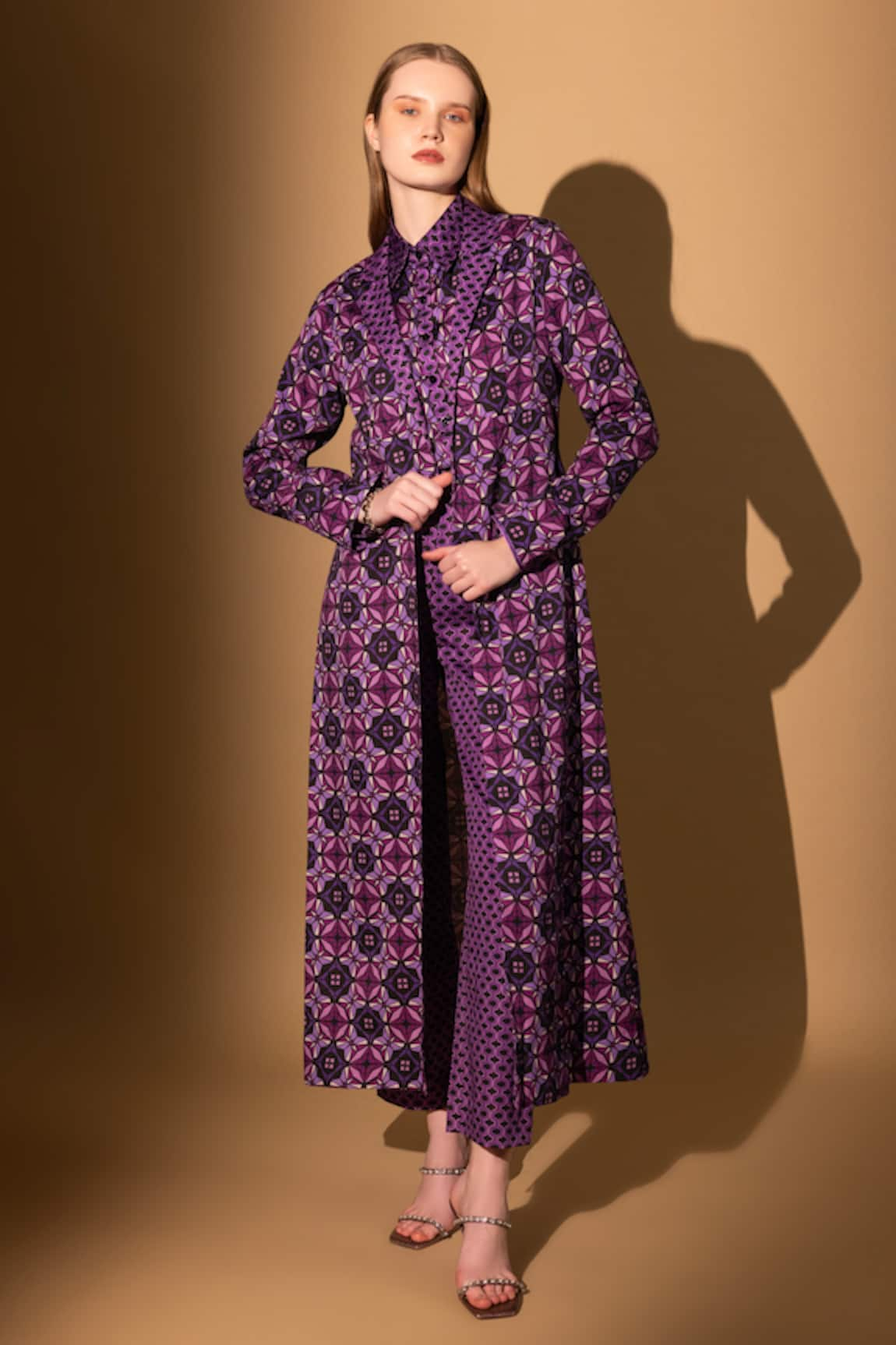 SHIMONA Sharp Abstract Print Overcoat