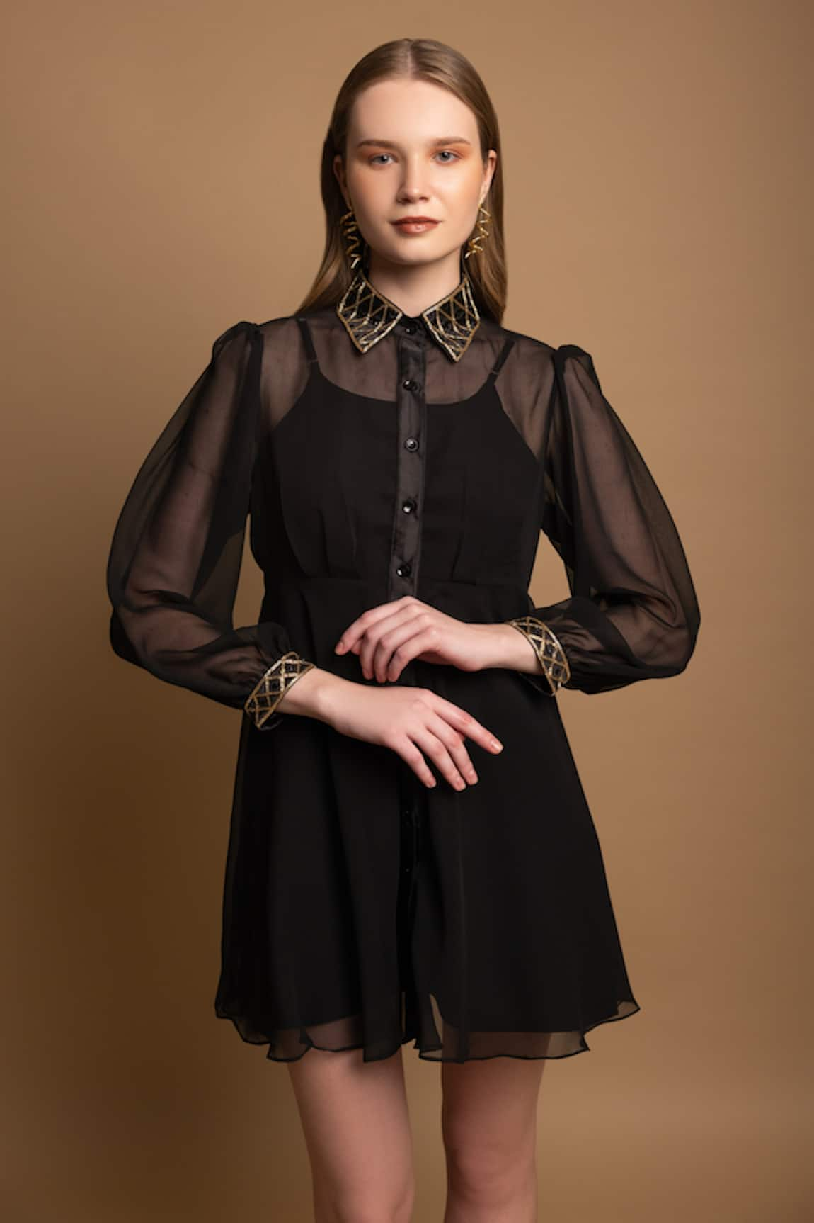 SHIMONA Collar Embroidered Dress