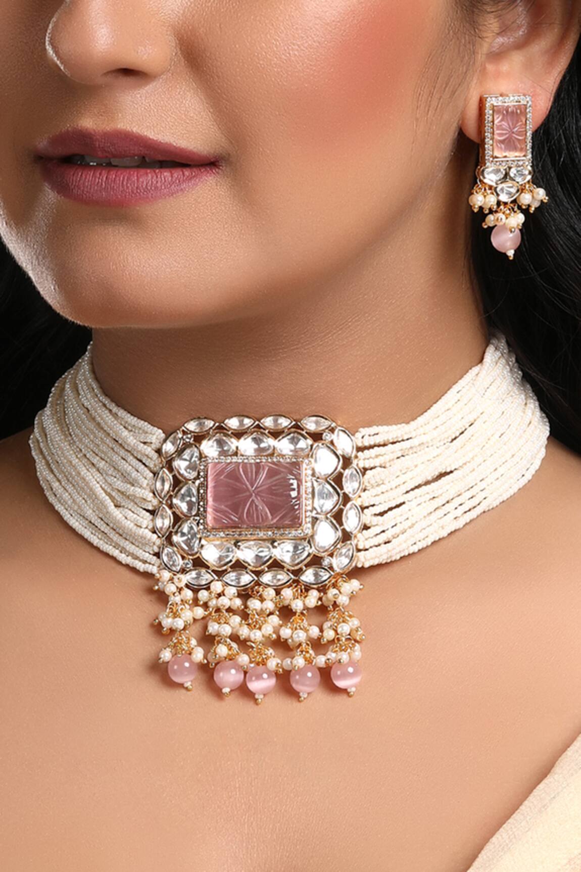 HRISHA Monalisa Beads & Kundan Embellished Choker Set