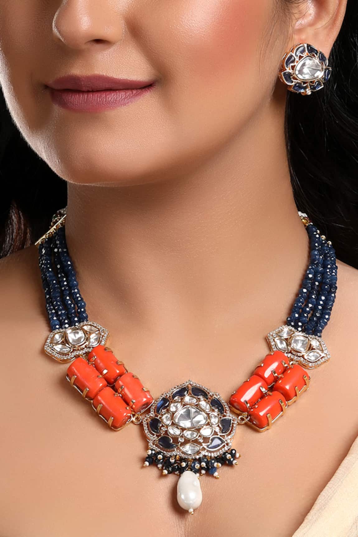 Hrisha Polki & Kundan Embellished Necklace Set 