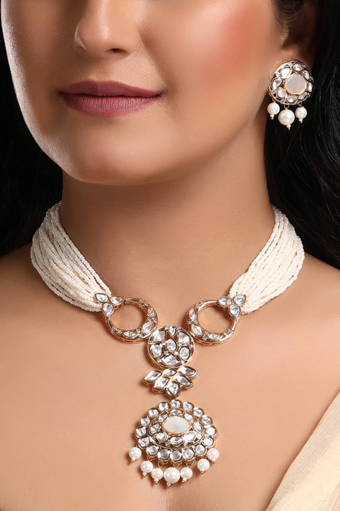 HRISHA Mother Of Pearl Embellished Necklace Set 