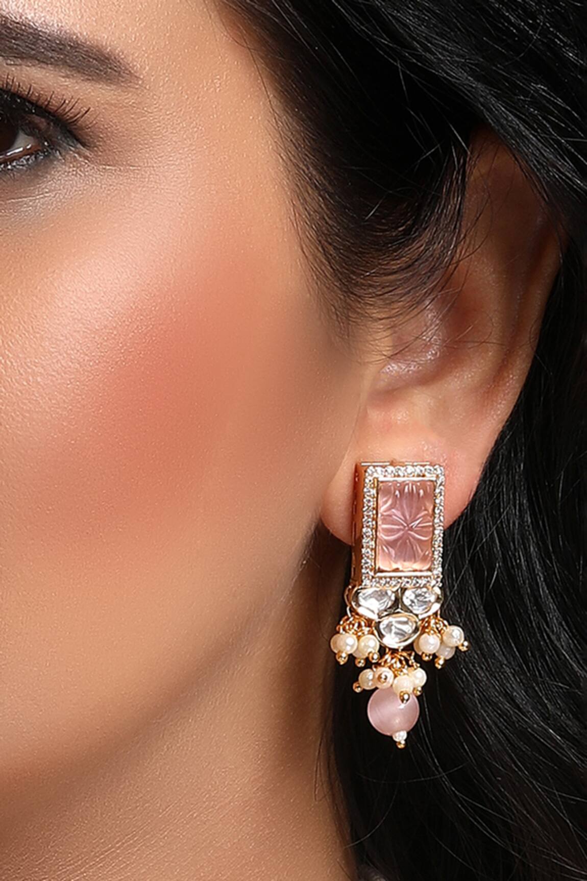 Hrisha Jewels Carved Agate Embellished Earrings