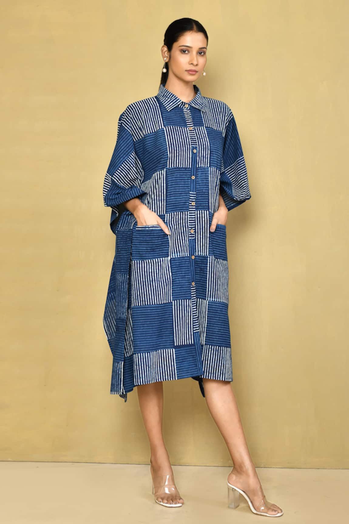 Naintara Bajaj Cotton Checkered Hand Block Print Kaftan