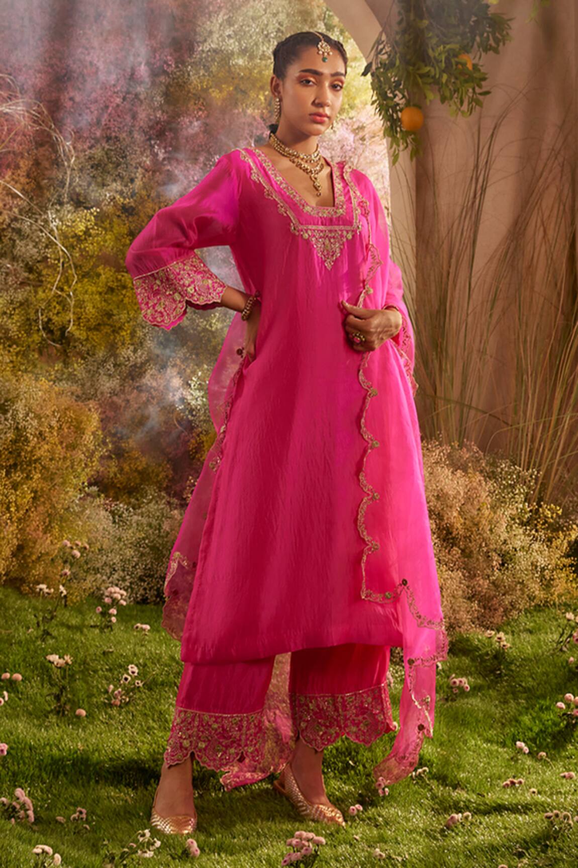 Charu Makkar Mor Bloom Embroidered Kurta Palazzo Set