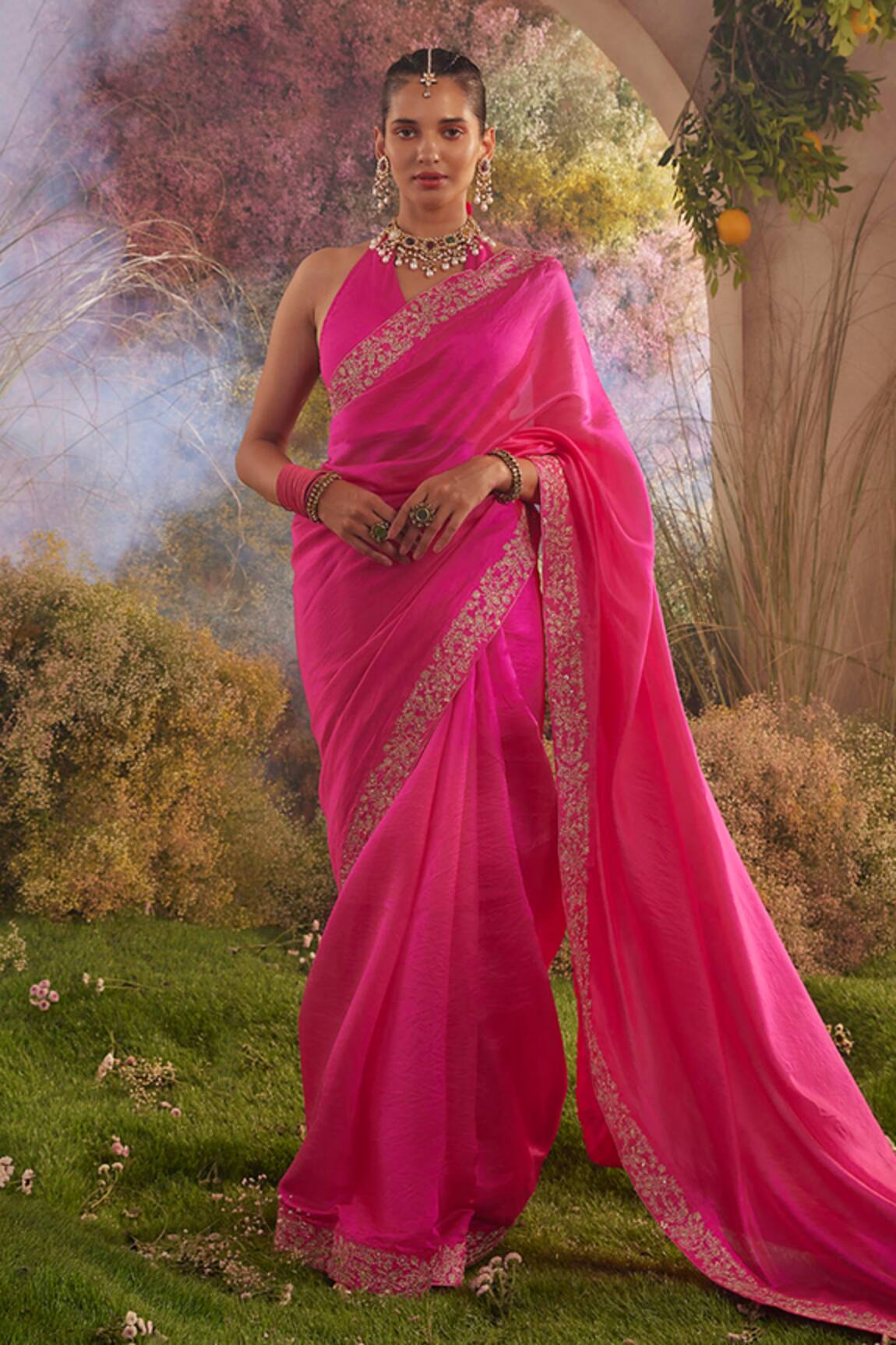 Charu Makkar Blossomy Vine Embroidered Saree With Unstitched Blouse Piece