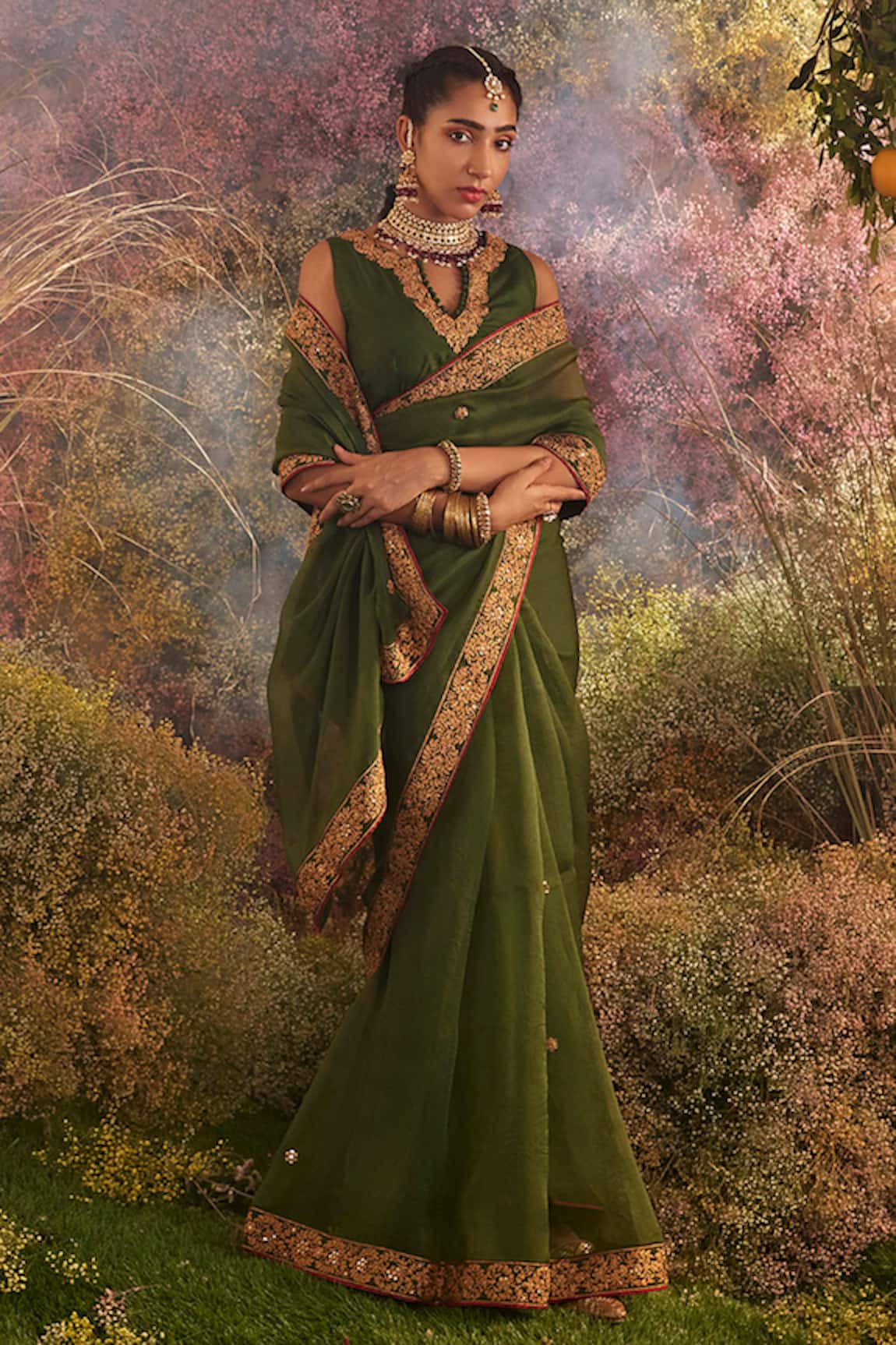 Charu Makkar Silk Organza Embroidered Saree With Unstitched Blouse Piece