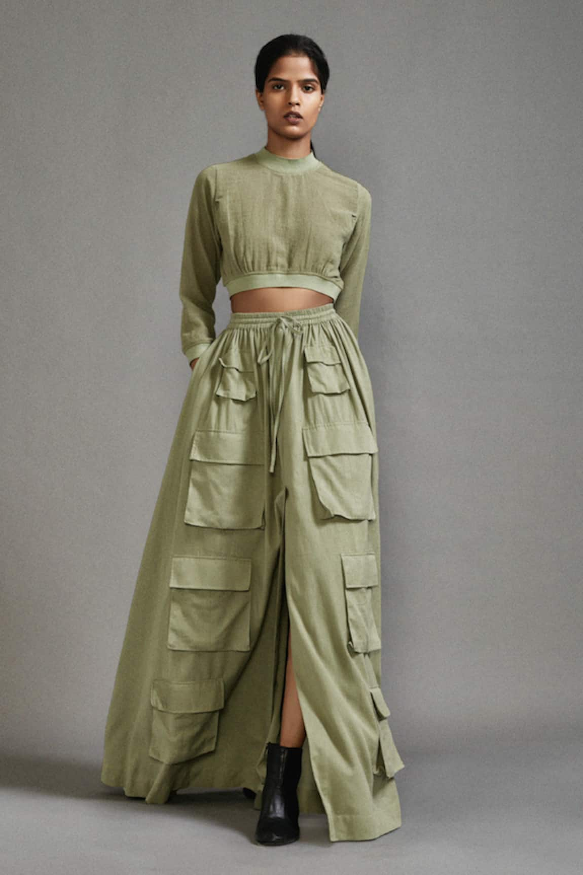 MATI High Neck Crop Top With Cargo Skirt