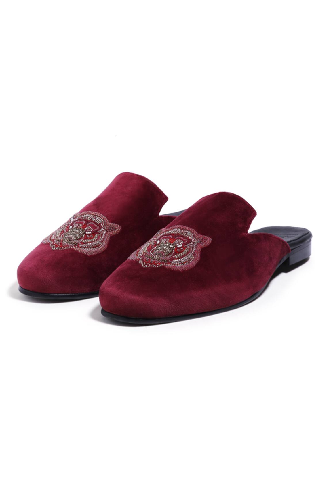 Asuka Tiger Embroidered Velvet Mules