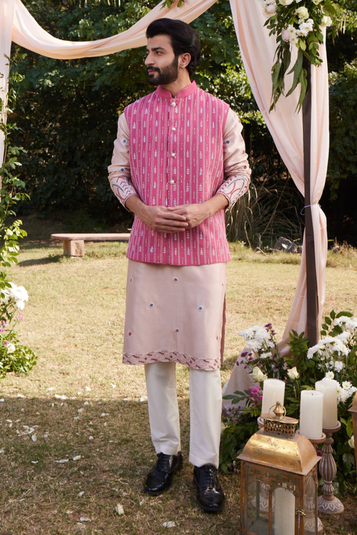 SHASHA GABA Wine Matka Embroidered Nehru Jacket 