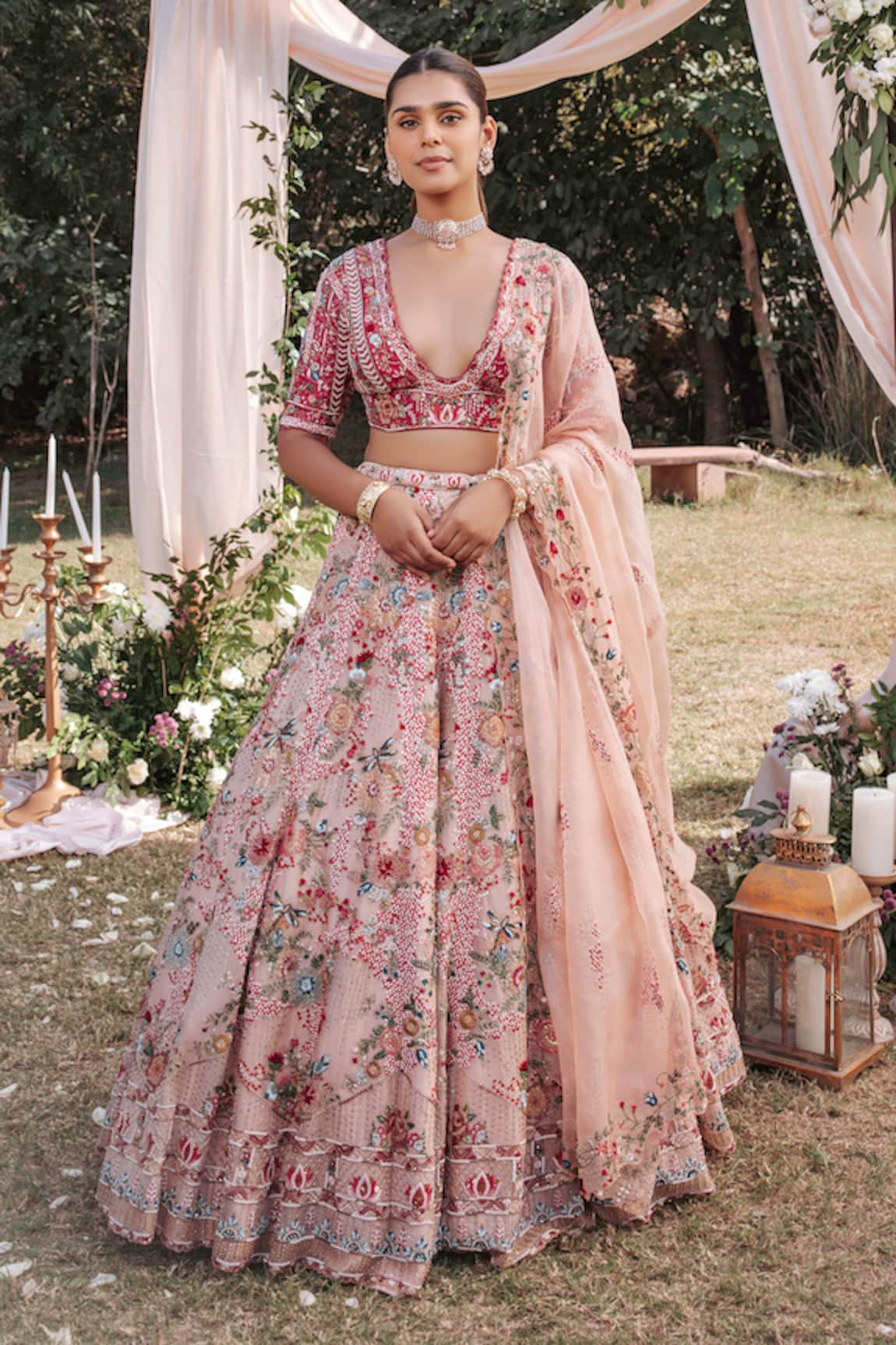 SHASHA GABA Floral Embroidered Lehenga Set 